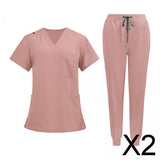 Maxbell 2xNursing Uniforms Scrub Set Short Sleeve Nurse Top and Pants for Pet Groomer