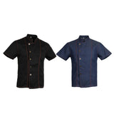 Maxbell 2 Pieces Denim Chef Jacket Coat Short Sleeves Kitchen Uniform Blue Black M