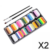Maxbell 2xFace Body Paint Set with Artist Brushes Dancing Rave Painting Palette Makeup
