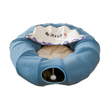 Maxbell Maxbell Indoor Cats Tunnel Tube Bed Collapsible with Detachable Cushion Durable Blue