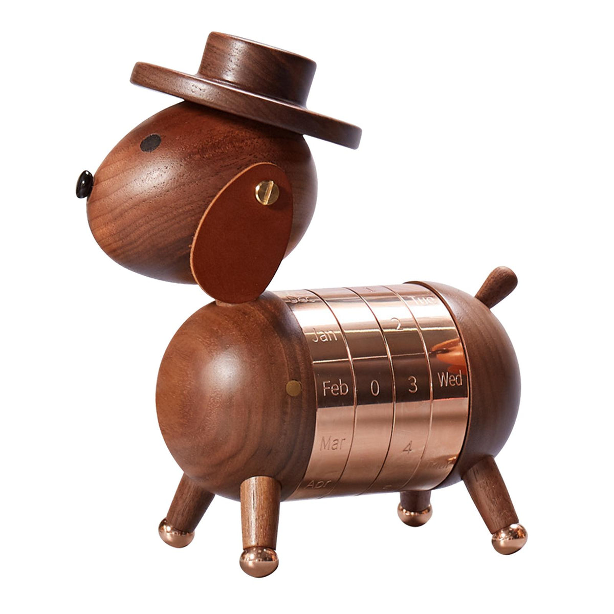 Nordic Walnut Dog Calendar Solid Wood Head Rotatable Toys Office Study Decor rose gold
