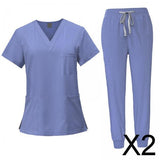 Maxbell 2xFemale Scrub Set Machine Washable Nurse Work Clothing for Beauty Salon