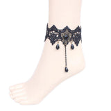 Maxbell Maxbell Retro Black Lace Anklet Bridal Gem Tassel Gothic Jewelry Barefoot Bracelet