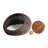 Cat Basket Bed Imitation Rattan Lounge Bed Ventilated Handmade Woven Cat Bed dark brown