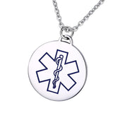 Maxbell Charm Medical Alert ID Stainless Steel Round Engraved Pendants Necklace Blue - Aladdin Shoppers