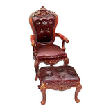 Maxbell 2 Pieces 1/12 Scale Chair and Foot Stool Simulation Accessories Toy for Home Dark Brown