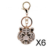 Maxbell 6x3D Crystal Tiger Head Keyring Charm Pendant Key Ring Chain Keychain