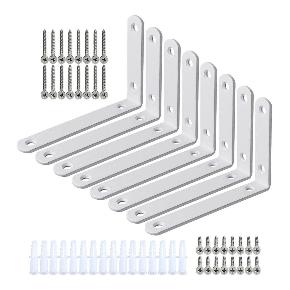 Maxbell 8 Pieces Corner Brace Wall Hanging Brackets for Bathroom Laundry Room Closet White 123x80mm