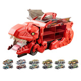 Dinosaur Transport Truck Carrier Portable Dinosaur Swallowing Truck for Kids red with 12 car