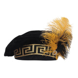 Muffin Top Hat Flat Cap Prop Party Medieval King Hat with Artificial Feather Black