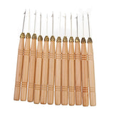 Maxbell Maxbell 12Pcs Useful Ring Hair Extension Wooden Pull Hook Needle Threader DIY Tool