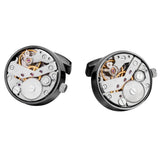 Maxbell Steampunk Mechanical Movement Watch Gear Men Shirt Cufflink Metallic Black - Aladdin Shoppers