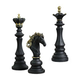 3 Pieces Chess Pieces Statues Gift Resin Sculptures for Bedroom Coffee Table Black