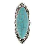 Maxbell Vintage Bohemia Tibetan Ethnic Oval Turquoise Engraving Long Finger Ring - Aladdin Shoppers