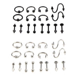 Maxbell 32 Pieces 16g Stainless Steel Assorted Eyebrow Ear Lip Navel Ring  Piercing