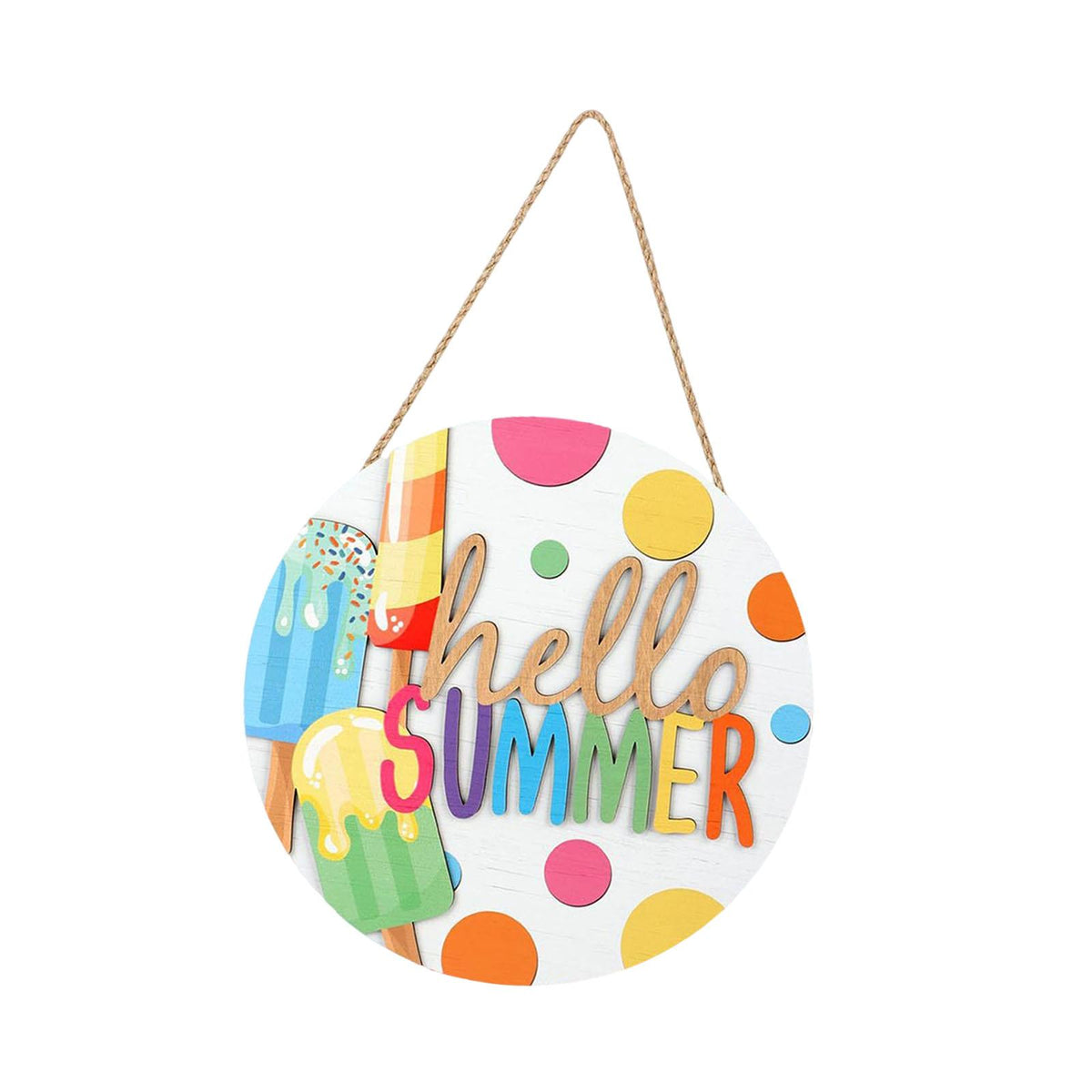 Maxbell 3D Summer Popsicle Front Door Sign Round for Front Door Backyark Beach