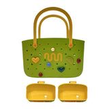 Maxbell Beach Bag Hole Bag Simple Washable Tote Bag for Swimming Pool Picnic Holiday Green with 2 Grids