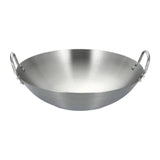 Maxbell Stainless Steel Wok Pan Silver Flat Bottom for Stewing Deep Frying Induction Diameter 28cm