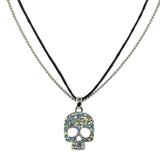 Maxbell Fashion Clear AB Rhinestone Skull Head Pendant Chain Necklace Black Nylon