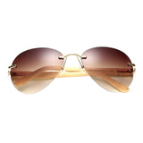 Maxbell Maxbell Men Women Fashion Classic Wood Bamboo Rimless Sunglasses for Outdoor Tawny