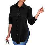 Maxbell Women's Shirt Dressy Casual Solid Color Spring Fall Office Work Blouses Tops L