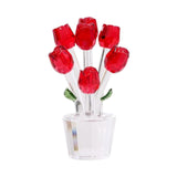 Maxbell Glass Roses Figurine 3D Wedding Roses Flowers Bouquets Ornament for Christmas red