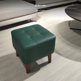 Maxbell Genuine Leather Ottoman Stool Genuine Leather Ottoman Stool, sturdy Wood Frame, Modern Square Leather Footrest, Multipurpose Shoe Bench for Living Room, Makeup, Entryway, personalized hues Available, No Assembly Needed Dark Green