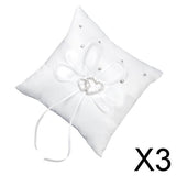 Maxbell 3xWhite Double Heart Crystal Rhinestone Wedding Ring Pillow 15cmx15cm