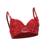 Sequin Corset Luxury Handmade Glitter Crop Top Bra for Nightclub Party Stage S red