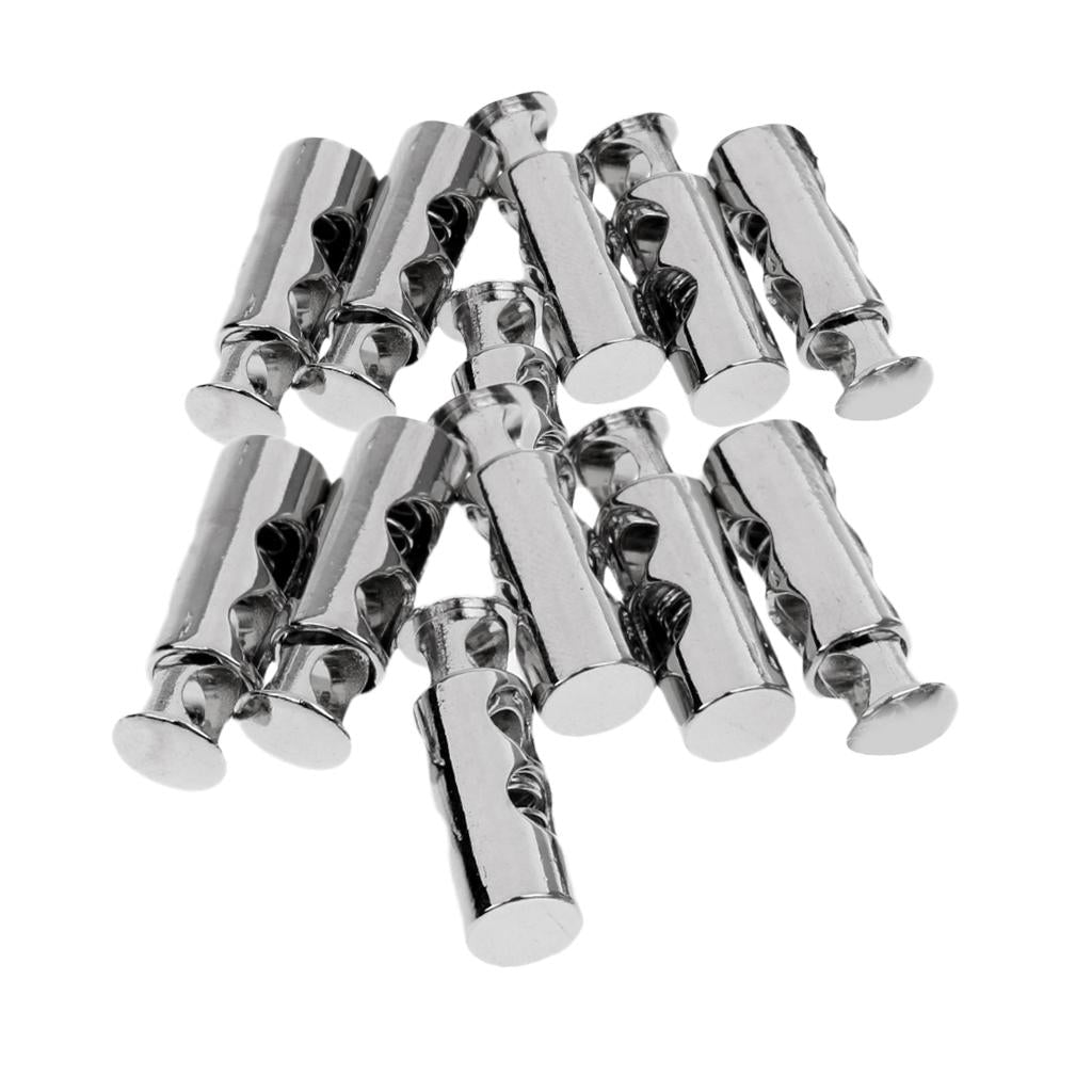 12Pcs Metal Barrel String Cord Locks 2 Hole Toggle Spring Clasp Stop End