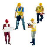 Maxbell 4Pcs 1:64 Construction Worker Figurine Resin for DIY Scene Photo Props Decor