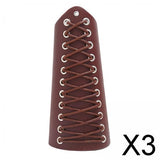 Maxbell 3xLeather Gauntlet Wristband Lace up Wrist Guard for Men Women Cosplay Brown