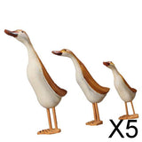 5x3pcs/set Painted Duck Statues Garden Yard Lawn Decor Hand Made Wooden Crafts