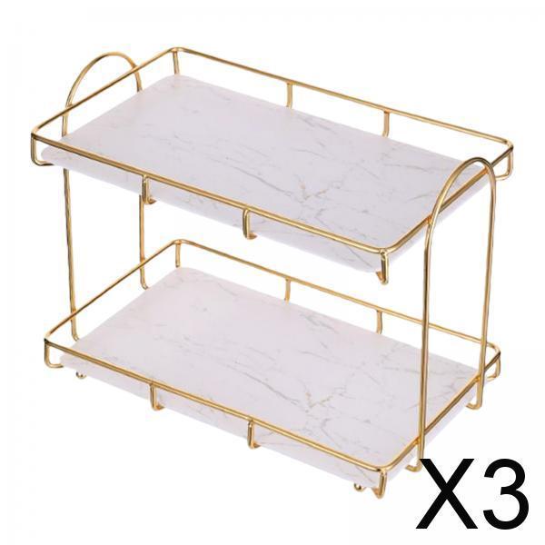 3x2-Tier Storage Shelves Organizer Perfume Display Stand for Countertop Vanity White L