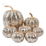 Maxbell 7 Pieces Artificial Glitter Pumpkins Table Centerpiece for Home Parties Fall Champagne