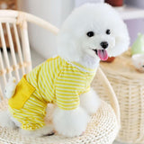 Maxbell Maxbell Pet Dog Cat Puppy Soft Striped Pajamas Jumpsuit Coat Clothes Apparel YLW L
