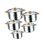 Maxbell 5x Kitchen Cookware Set Sauce Pot Stainless Steel for Home Restaurant Hiking Gold Handles