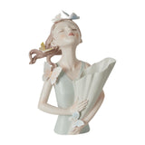 Maxbell Elegant Girl Statue Sculpture Floral Flower Pot for Home Office Living Room Light Green