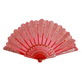 Maxbell Hand Held Flower Lace Silk Cloth Folding Fan for Party Wedding red