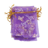 Maxbell 4x100pcs Golden Butterfly Purple Organza Bag Wedding Gift Bag 9x12cm