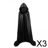 Maxbell 3xHalloween Cape Robe Party Dress up Gothic Hooded Cloak for Unisex Adults Men 140cm black