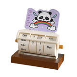 Rotary Perpetual Desk Calendar Gift Reusable School Bedroom Panda Decorative Light Purple