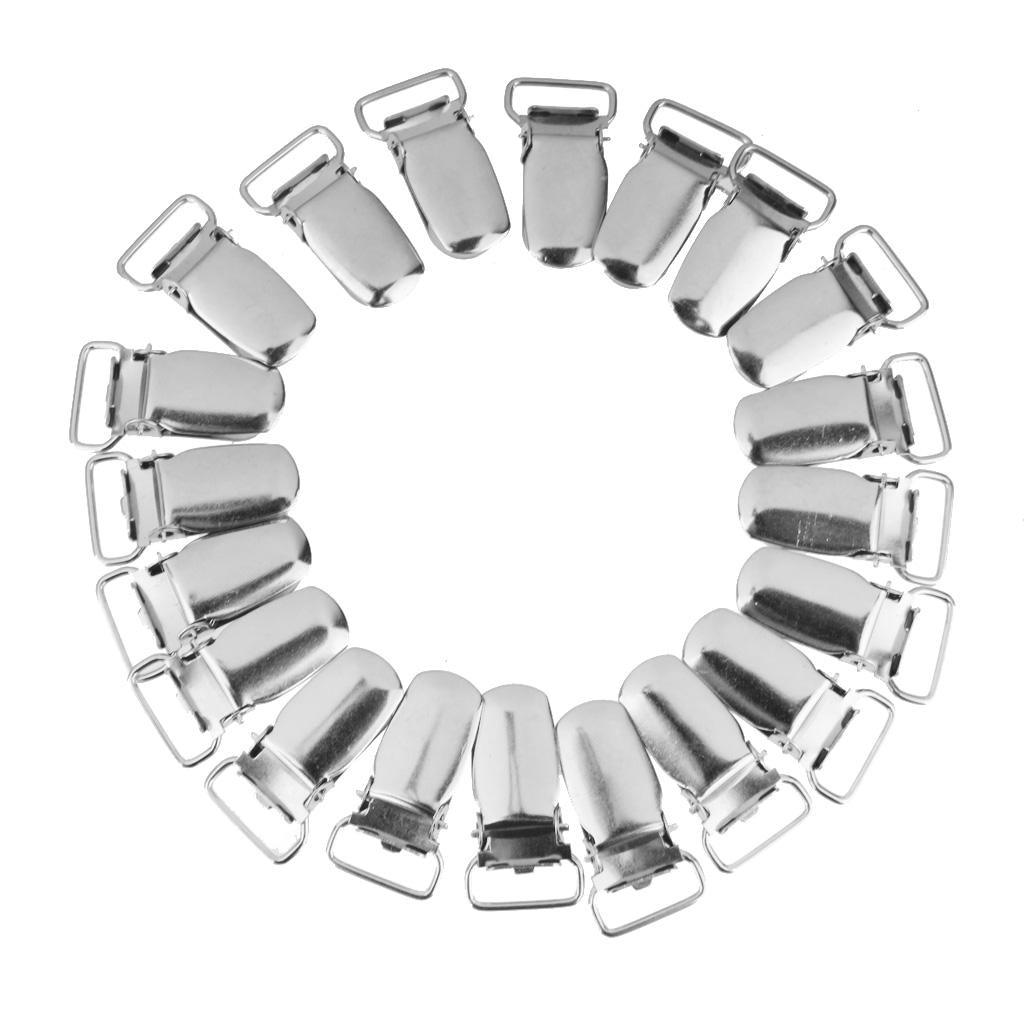 Maxbell Maxbell 20x Metal Suspender Paci Webbing Mitten Clips w/ Round Plastic Insert 1.5cm