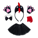 Maxbell Chicken Costume with Tie Tail Gloves Accessories for Holiday Halloween Girls Black