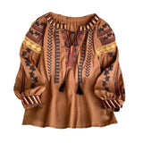 Maxbell Embroidery Blouse for Women Lady Mexican Embroidered Top for Shopping Dating Caramel