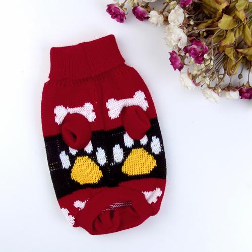 Maxbell Maxbell Acrylic Warm Comfortable Stretchable Ribbed Turtleneck Footprint Patterns Dog Sweater Pet Supplies Red S