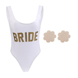 Maxbell Bride Letters Print Swimsuit Costume One-Piece Wedding Party Swimwear L 10 Pairs Satin Petal Breast Covers Breast Pads - Aladdin Shoppers