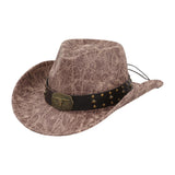 Maxbell Cowboy Hat for Women and Men PU Leather for Camping Street Stage Performance Khaki