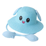 Maxbell Bunny Ears Straw Hat Cap Wide Brim Children Beach Hat for Beach Summer Trips Blue