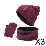 Maxbell 3xWomen Winter Beanie Hat Scarf Hat Knitted Gloves Fleece Lining Rose red